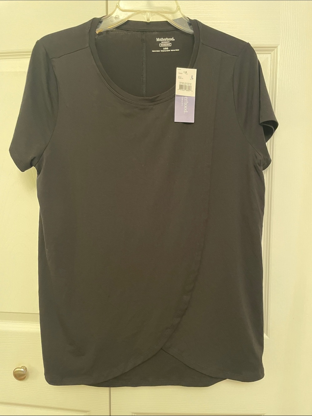 NWT MOTHERHOOD Maternity NURSING Short Sleeve Pullover Top Large Black PRISTINE